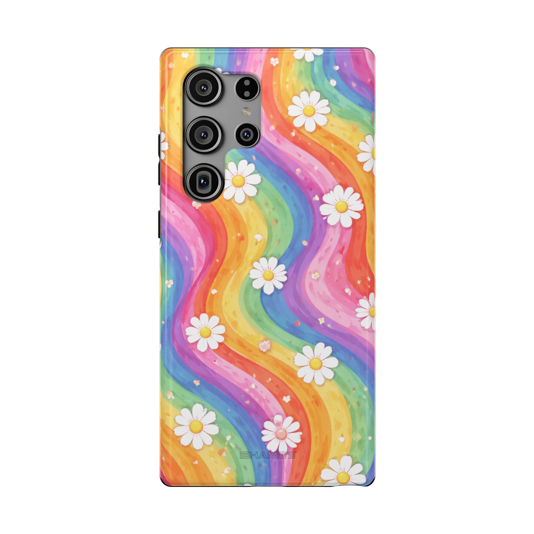 Funda de teléfono resistente a impactos con efecto cascada de colores Rainbow Daisy