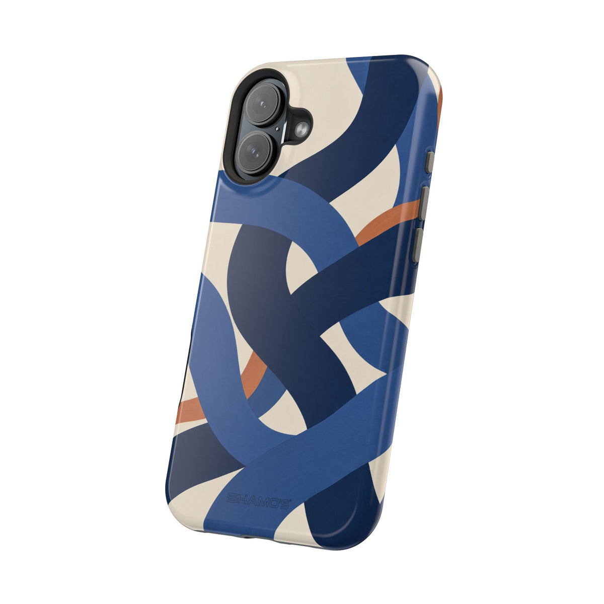 Indigo Loom MagSafe Phone Case – Blue & Ivory Abstract Woven Pattern