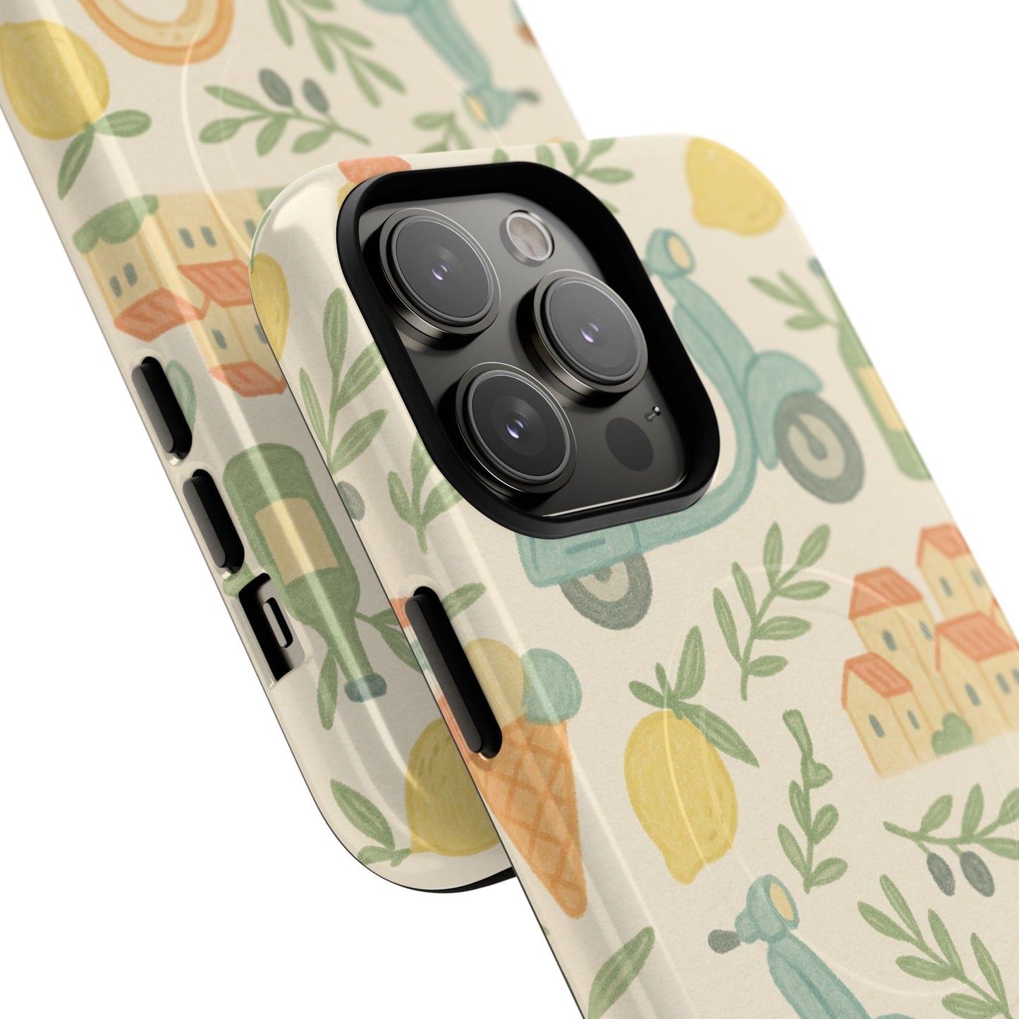 Italian Summer Drawing  iPhone Case — Lemon & Vespa Pattern Tough MagSafe Case