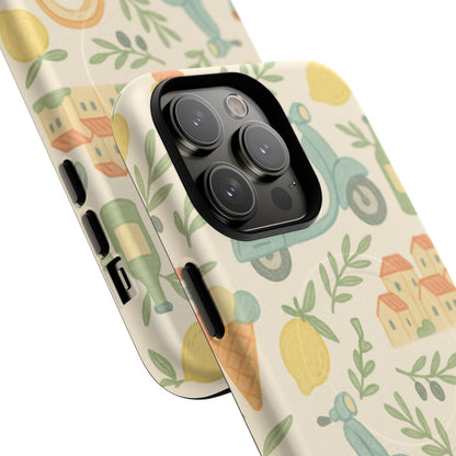 Italian Summer Drawing  iPhone Case — Lemon & Vespa Pattern Tough MagSafe Case