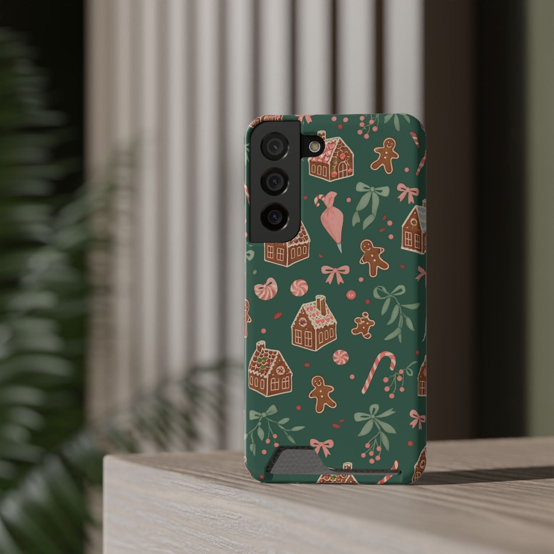 Holiday Gingerbread Phone Case with Card Holder — Festive Green Candy Cane Design  Shamo's