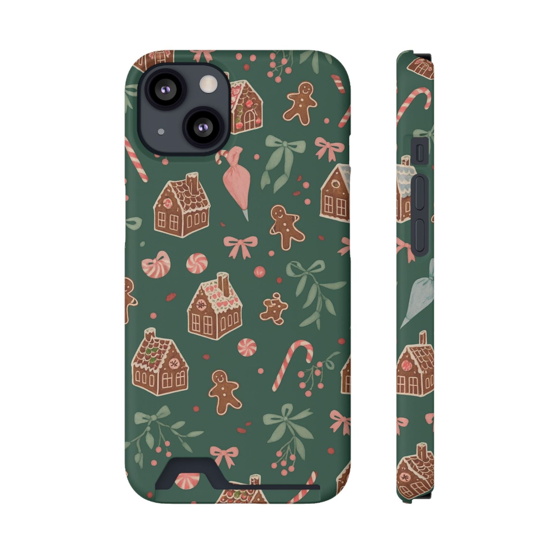 Holiday Gingerbread Phone Case with Card Holder — Festive Green Candy Cane Design  Shamo's iPhone 13 / Matte / Without gift packaging