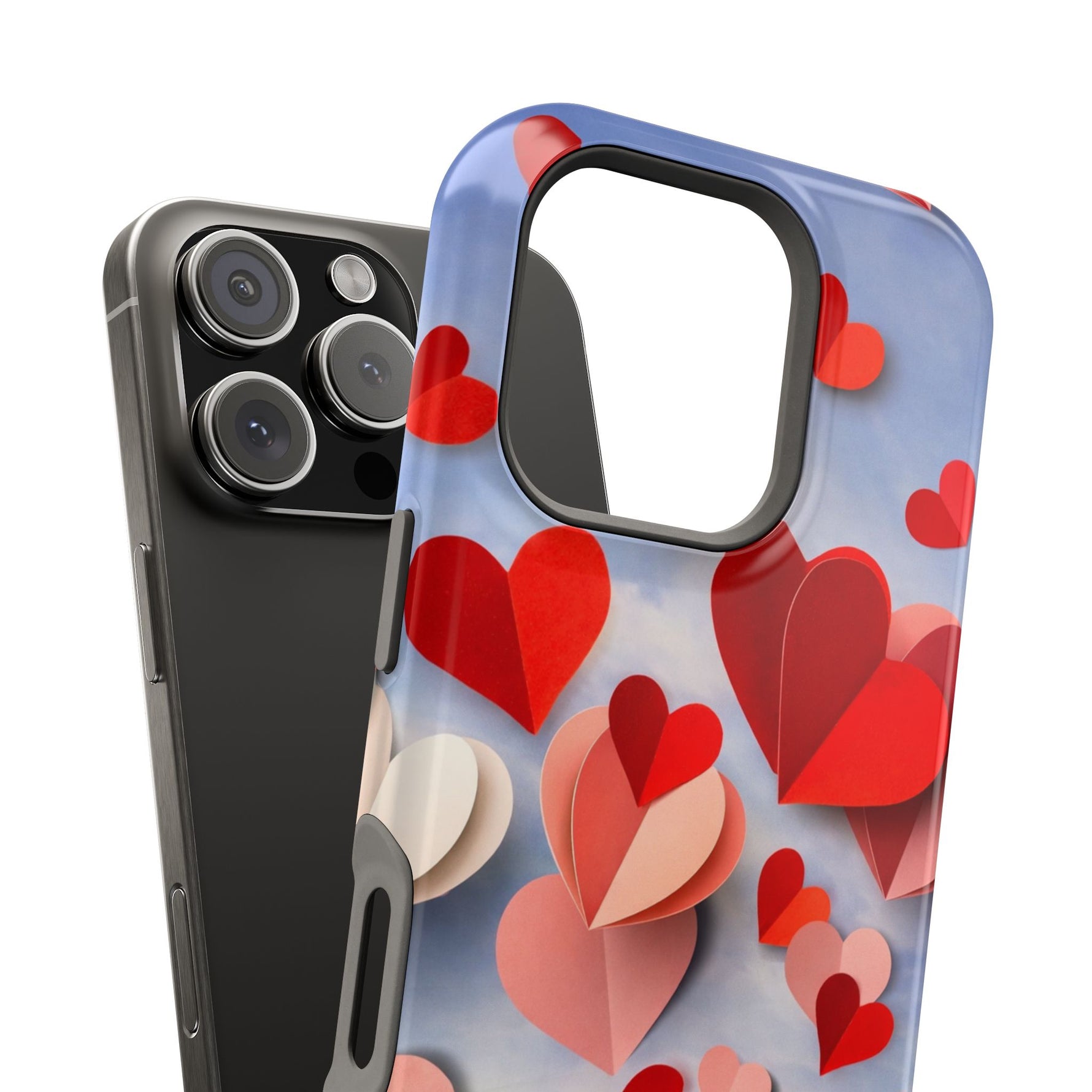 3D Paper Hearts Valentine Love iPhone Case with MagSafe Compatibility, Personalizable - iPhone 17 Pro Max / Glossy - Shamo's