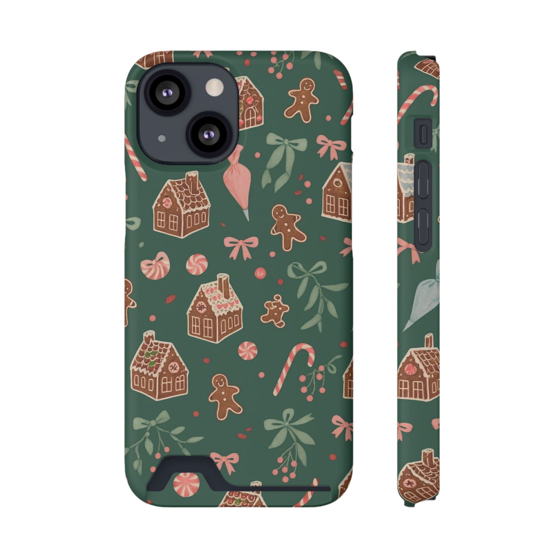 Holiday Gingerbread Phone Case with Card Holder — Festive Green Candy Cane Design  Shamo's iPhone 13 Mini / Matte / Without gift packaging