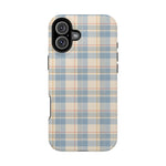 Ranch Check – Blue and Cream Plaid MagSafe Phone Case, glossy iPhone 16 Plus, rear view