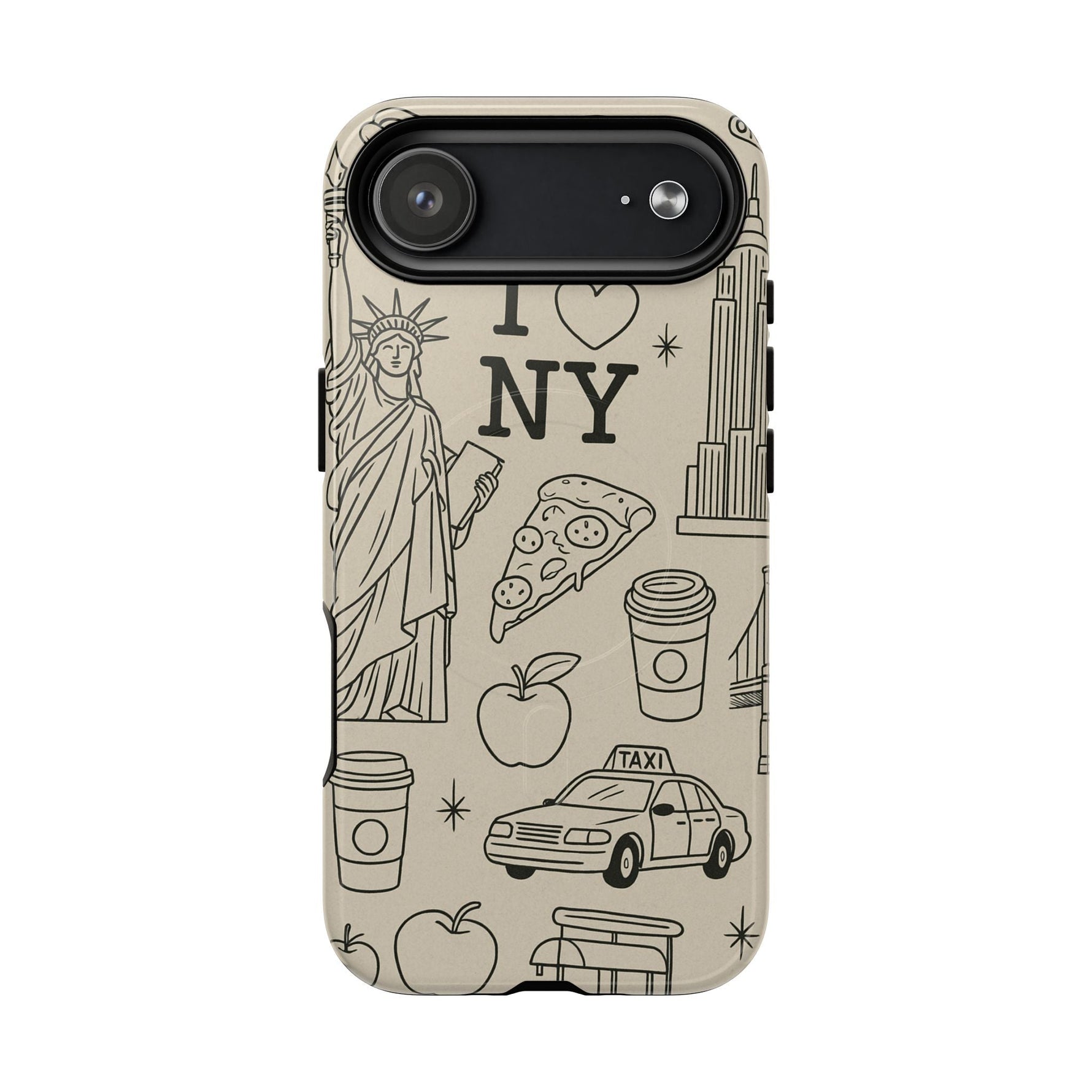 NY City Icons Tough iPhone Case — Statue of Liberty, Pizza & Taxi Pattern | Compatible with MagSafe  Shamo's iPhone 17 Air / Glossy