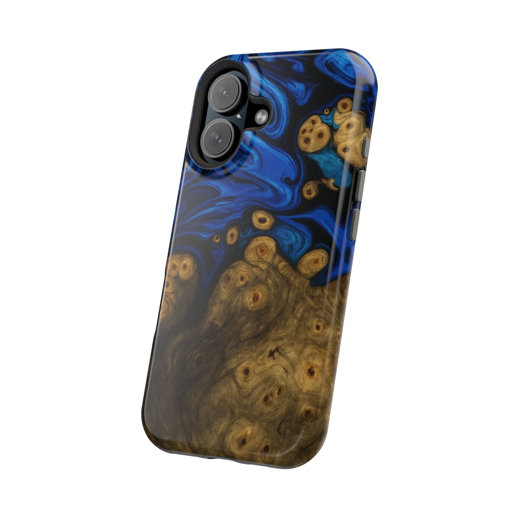 Blue Swirl & Burl Wood Impact iPhone Case | MagSafe compatible  Shamo's