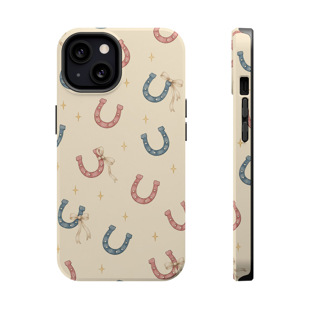 Prairie Horseshoes MagSafe Phone Case, glossy iPhone 13, rear and side profile