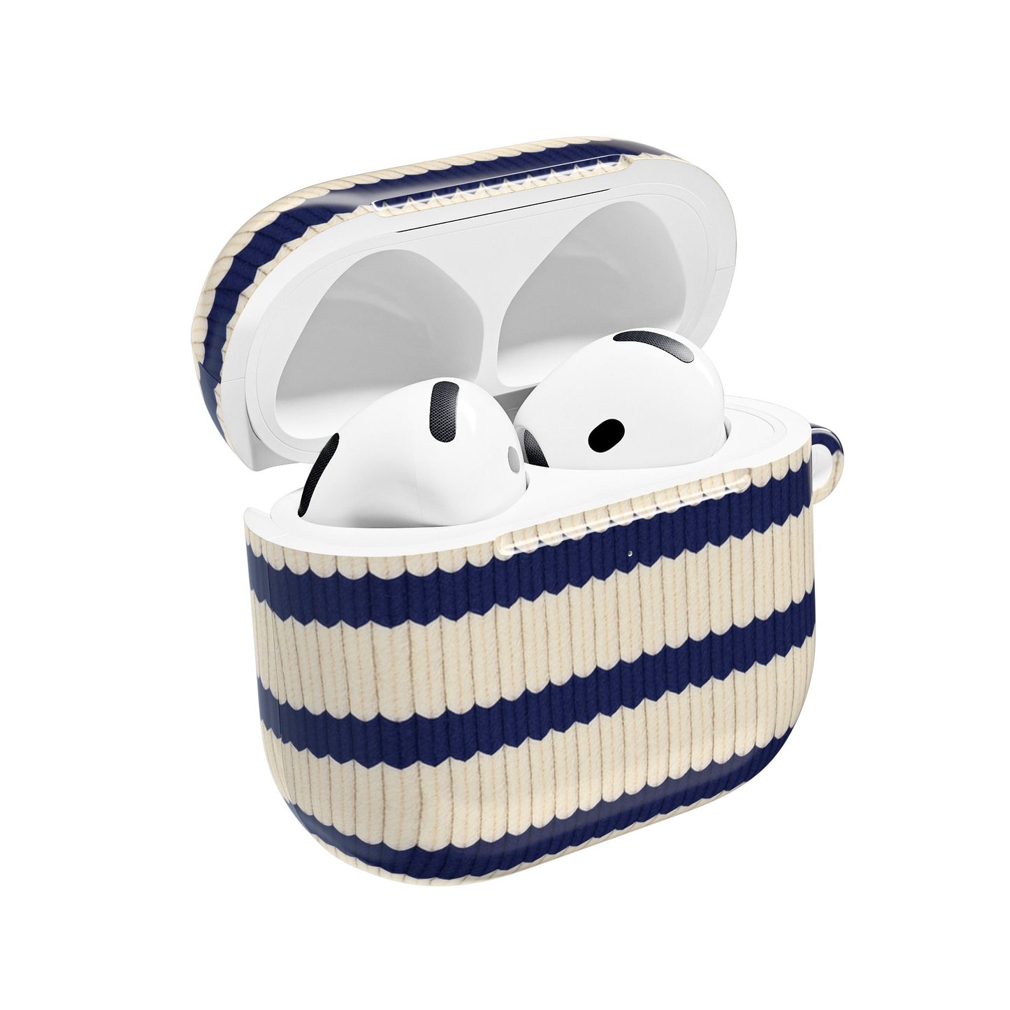 Striped Ribbed AirPod Case — Navy & Cream Retro Coastal Cover