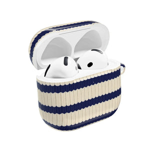 Striped Ribbed AirPod Case — Navy & Cream Retro Coastal Cover  Shamo's AirPods Gen 4 / White / Glossy