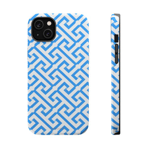 Preppy Blue Geometric MagSafe Compatible Impact Phone Case - iPhone 14 Plus / Glossy - Shamo's