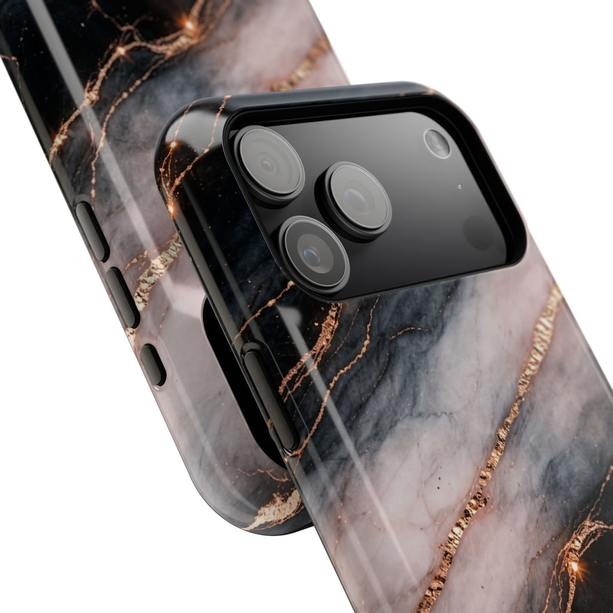 Marbled Black & Rose Gold Magnetic MagSafe Compatible Phone Case — Impact-Resistant