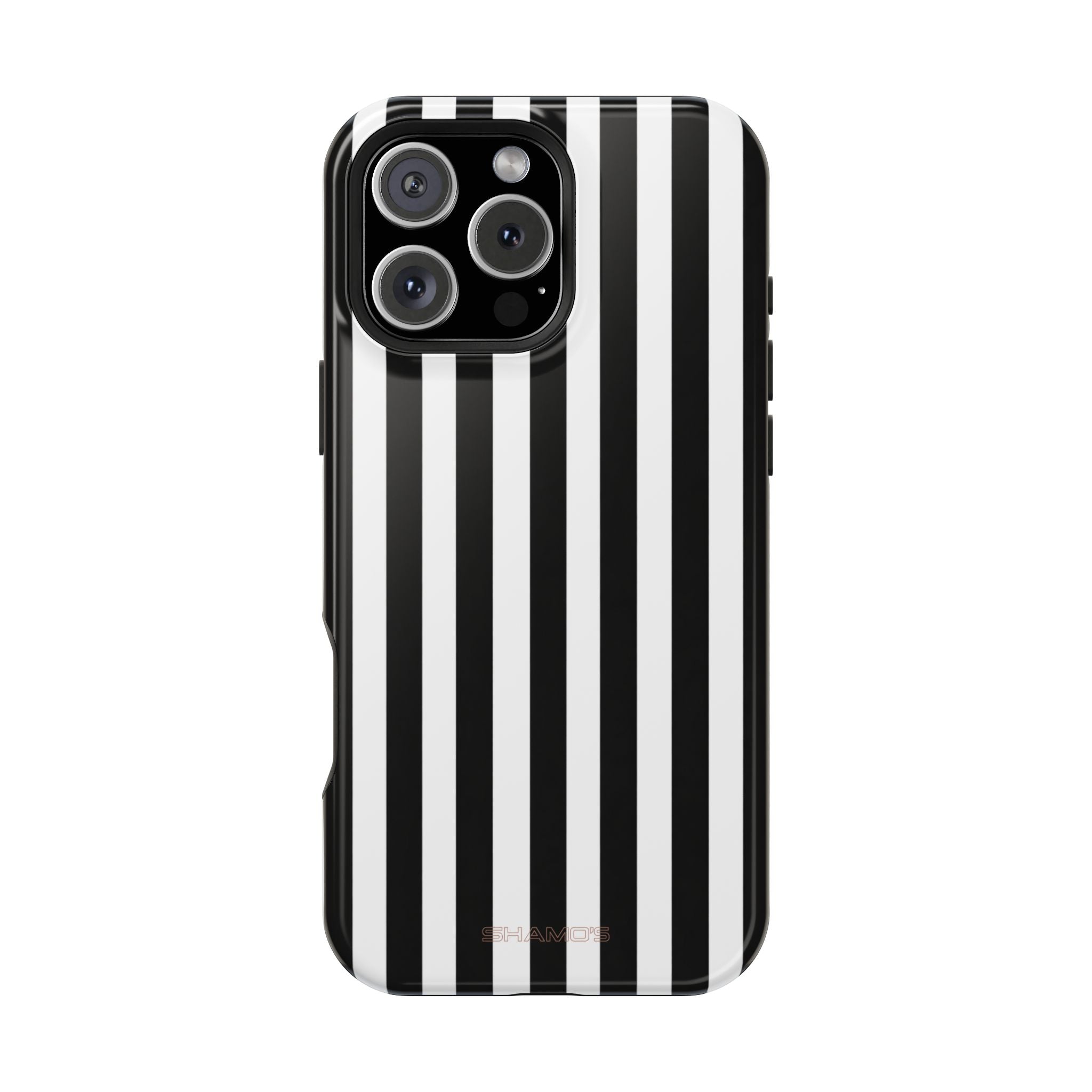 Striped MagSafe Compatible Magnetic Impact-Resistant Phone Case | Black & White Vertical Stripe (Noir Blanc) - iPhone 16 Pro Max / Glossy - Shamo's