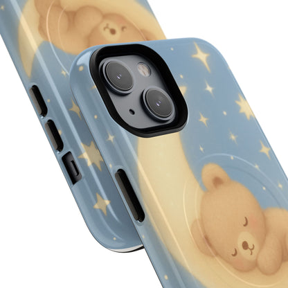 Sleepy Teddy Bear & Stars iPhone Case with MagSafe