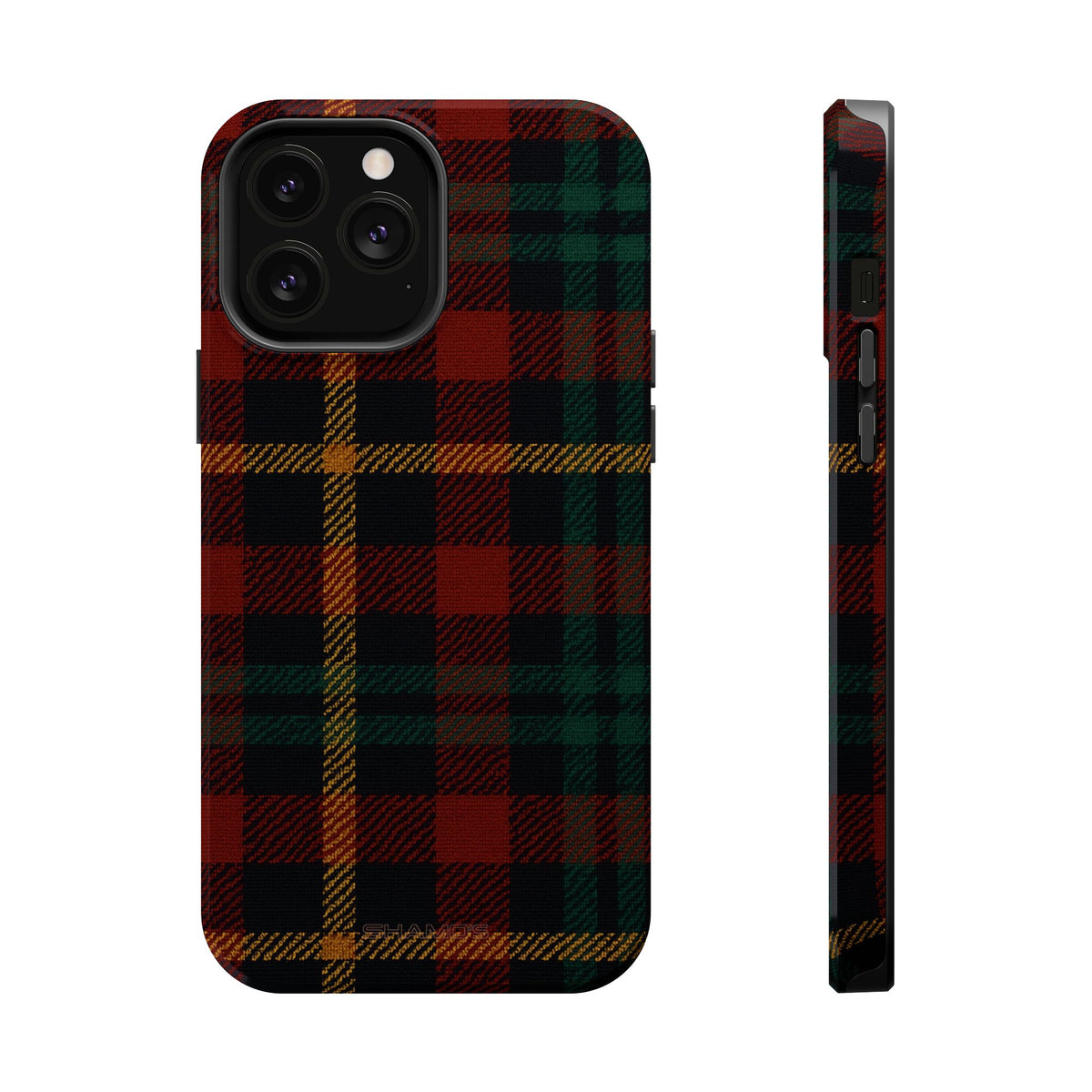 Funda para iPhone resistente a impactos con diseño de cuadros escoceses rojos y verdes con MagSafe