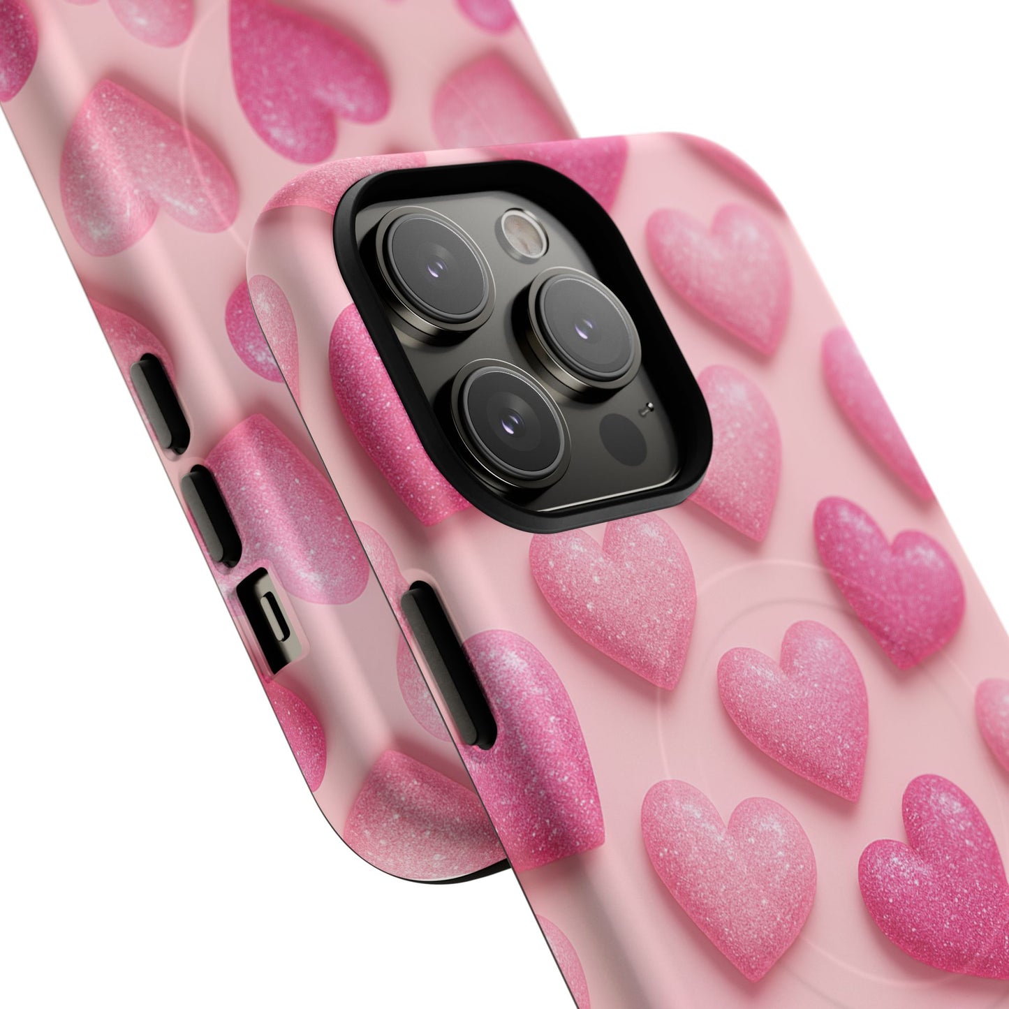 Barbiecore Glitter Hearts iPhone Case | MagSafe