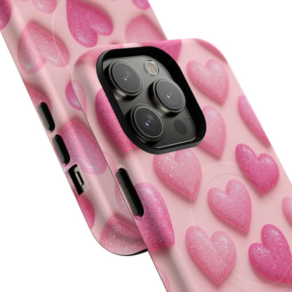 Barbiecore Glitter Hearts iPhone Case | MagSafe
