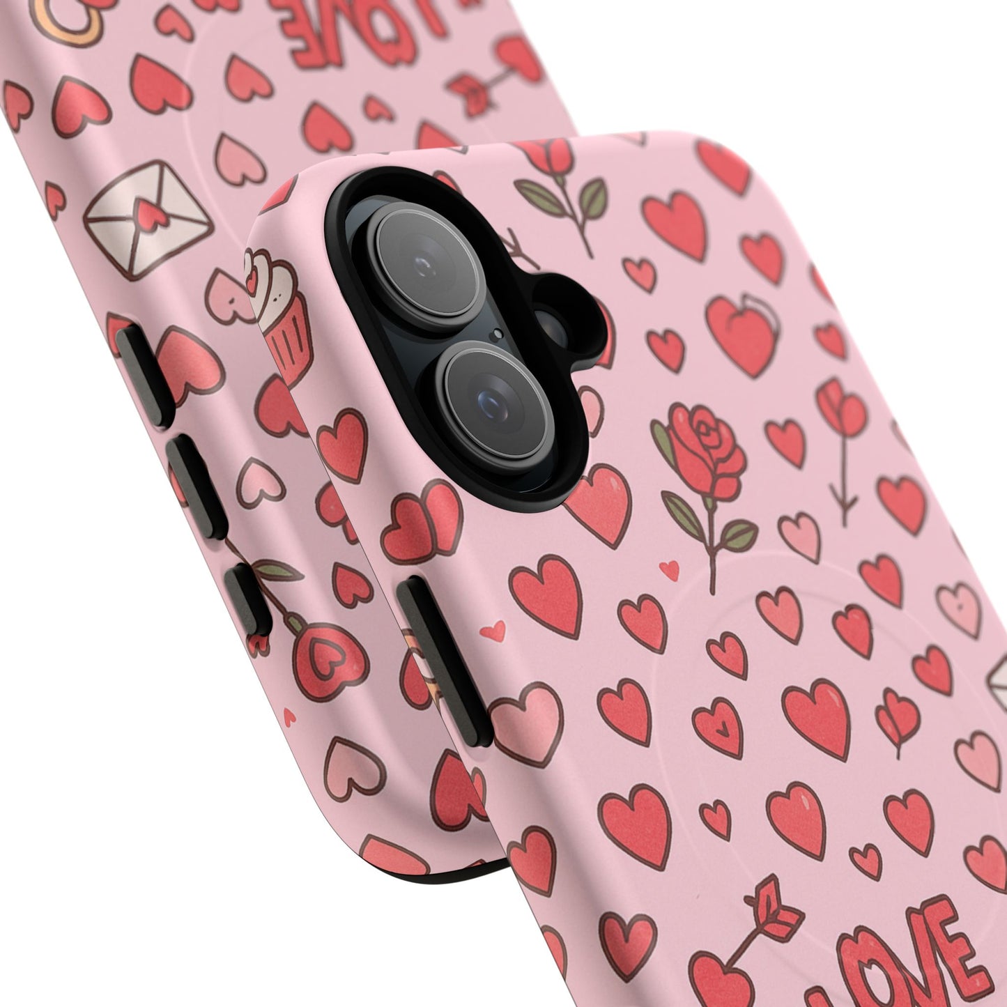 Pink Love Hearts Pattern Tough iPhone Case (MagSafe compatible)