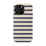 Navy & Cream Ribbed Holiday Sweater Design iPhone Case with MagSafe compatibility