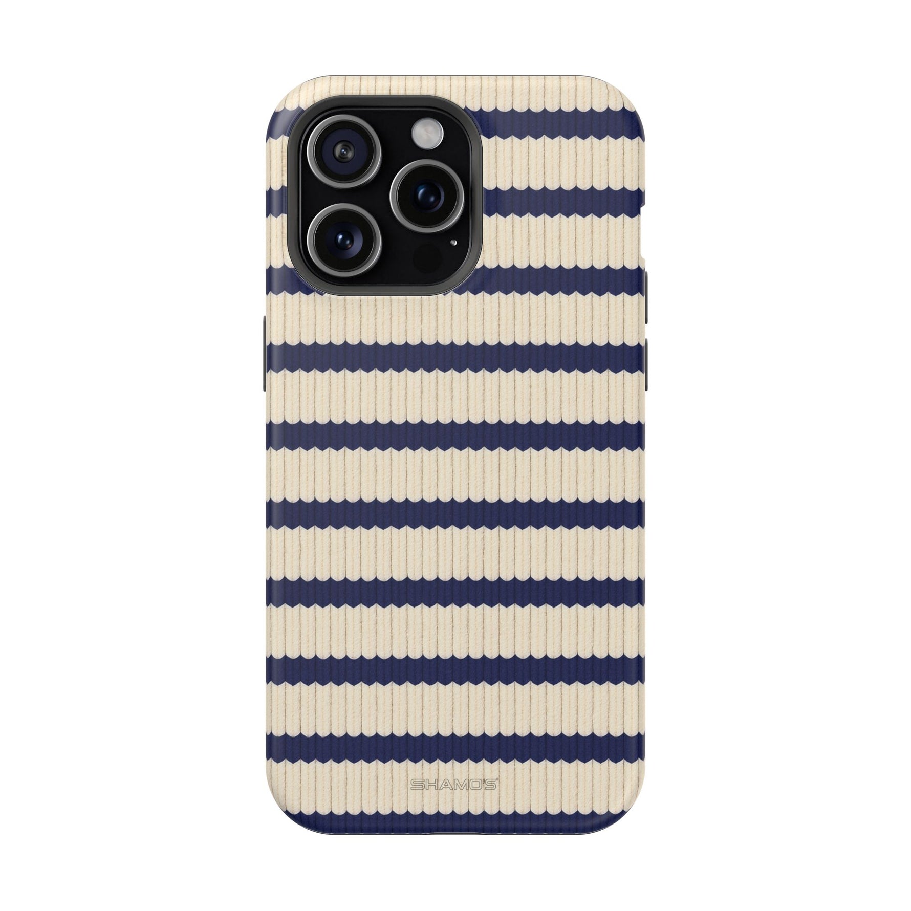 Navy & Cream Ribbed Holiday Sweater Design iPhone Case with MagSafe compatibility
