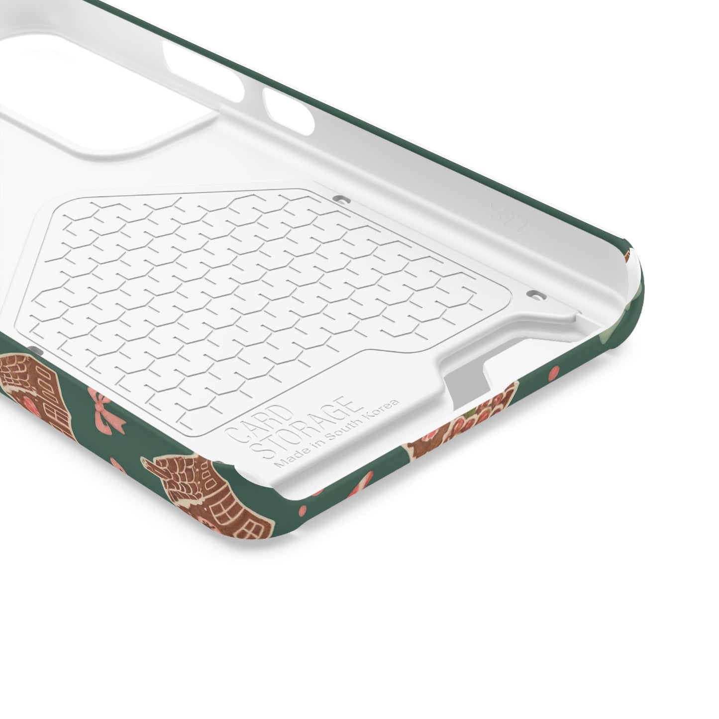 Holiday Gingerbread Phone Case with Card Holder — Festive Green Candy Cane Design