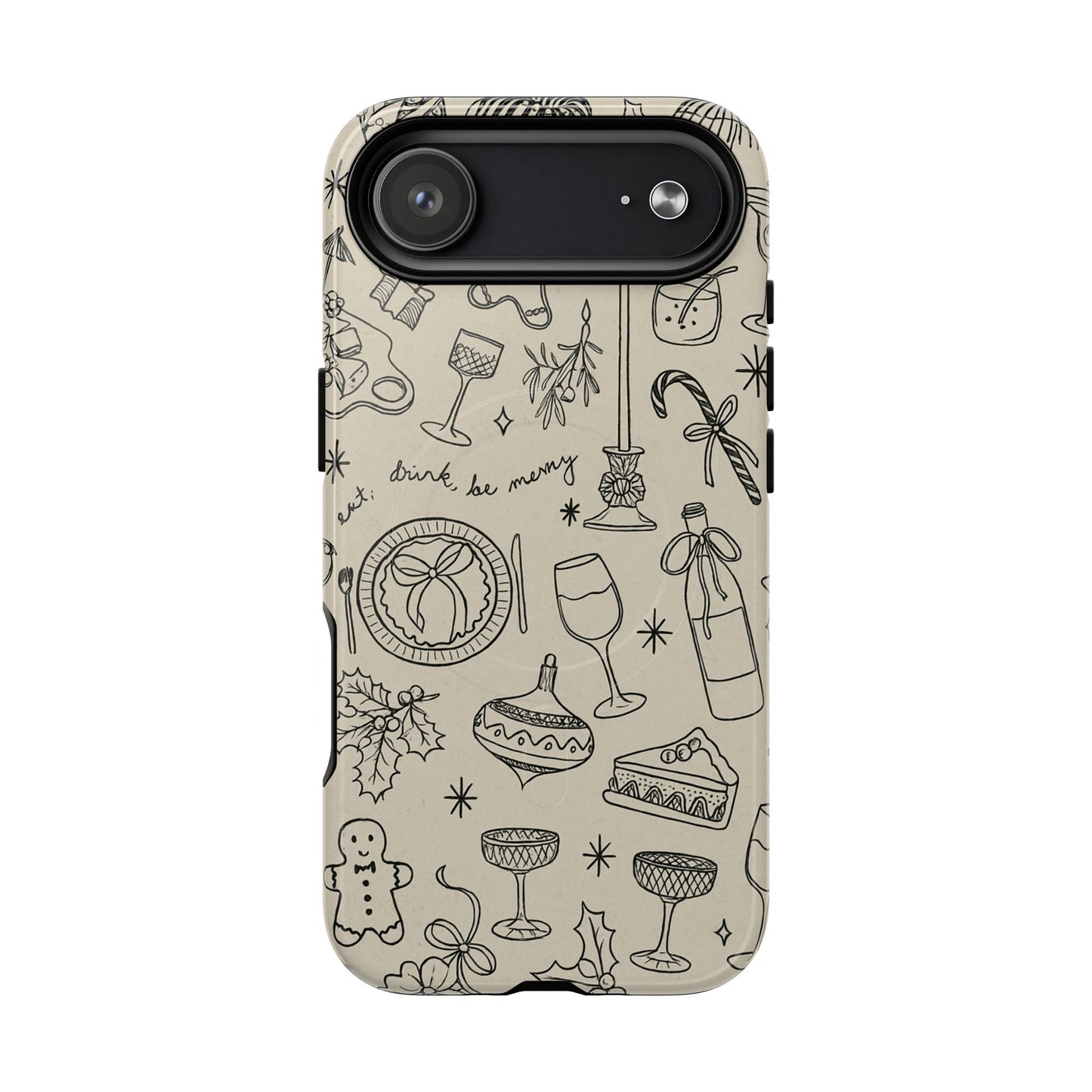 Festive Doodle iPhone Case (’drink, be merry’ Holiday Design) | compatible with MagSafe - Shamo's