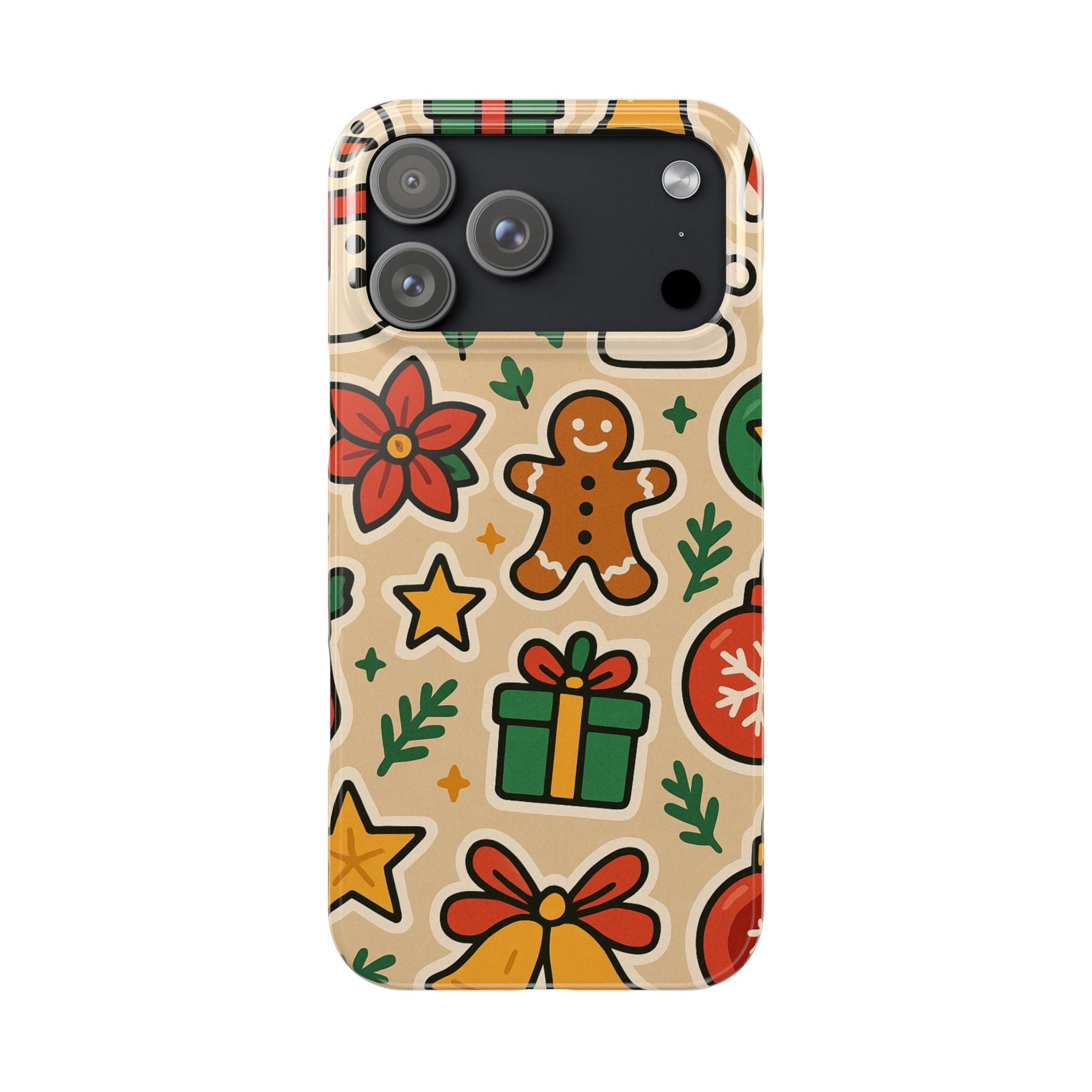 Holiday Pattern Slim iPhone Case — Gingerbread, Santa Hat & Gifts Holiday Design  Shamo's iPhone 17 Pro Max