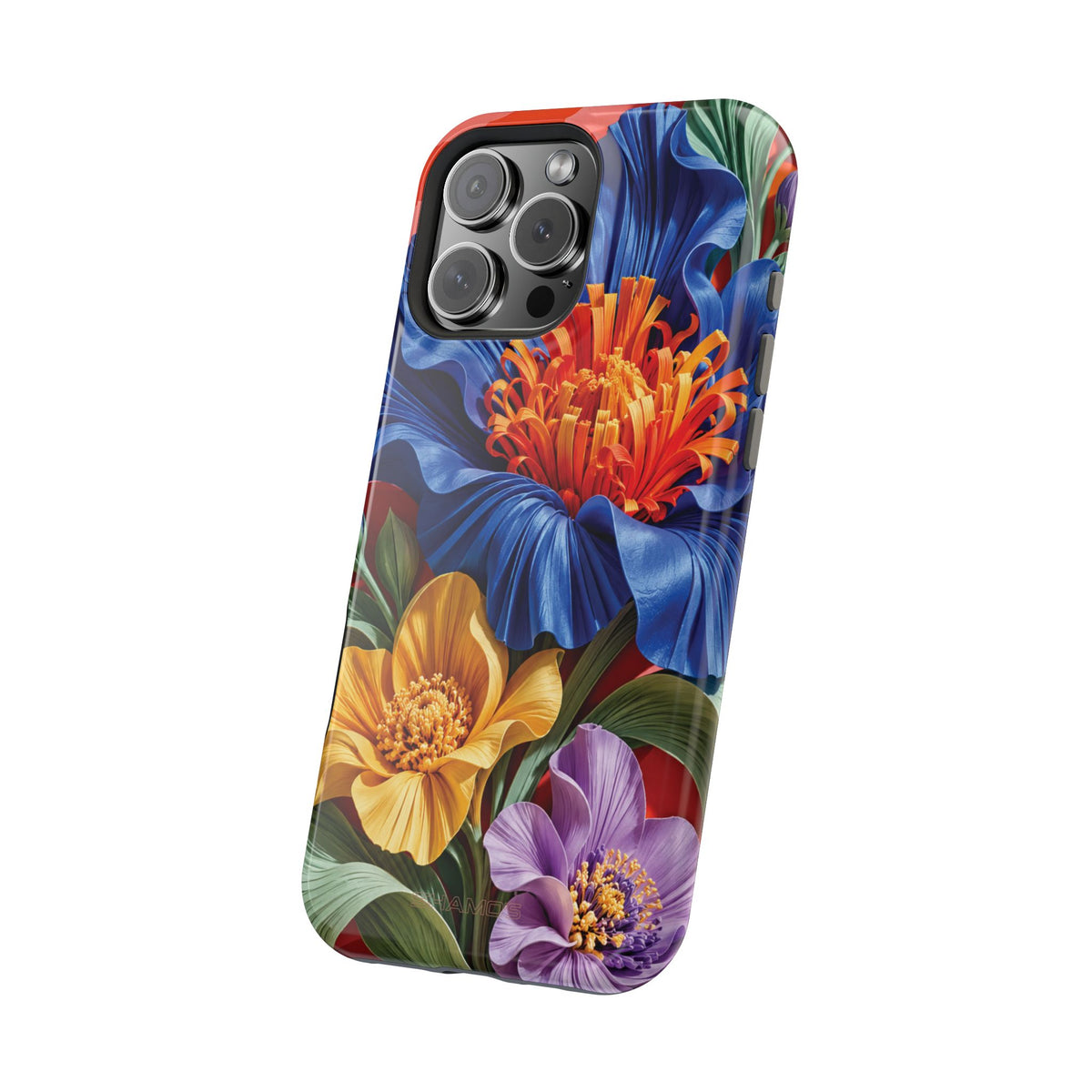 Electric Paradise MagSafe Phone Case – Cobalt Floral & Coral Waves | Glossy