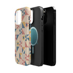 Prairie Quilt – Pastel Patchwork Pattern MagSafe Phone Case, glossy square triple-camera Pro model, exploded shell and liner with magnetic ring