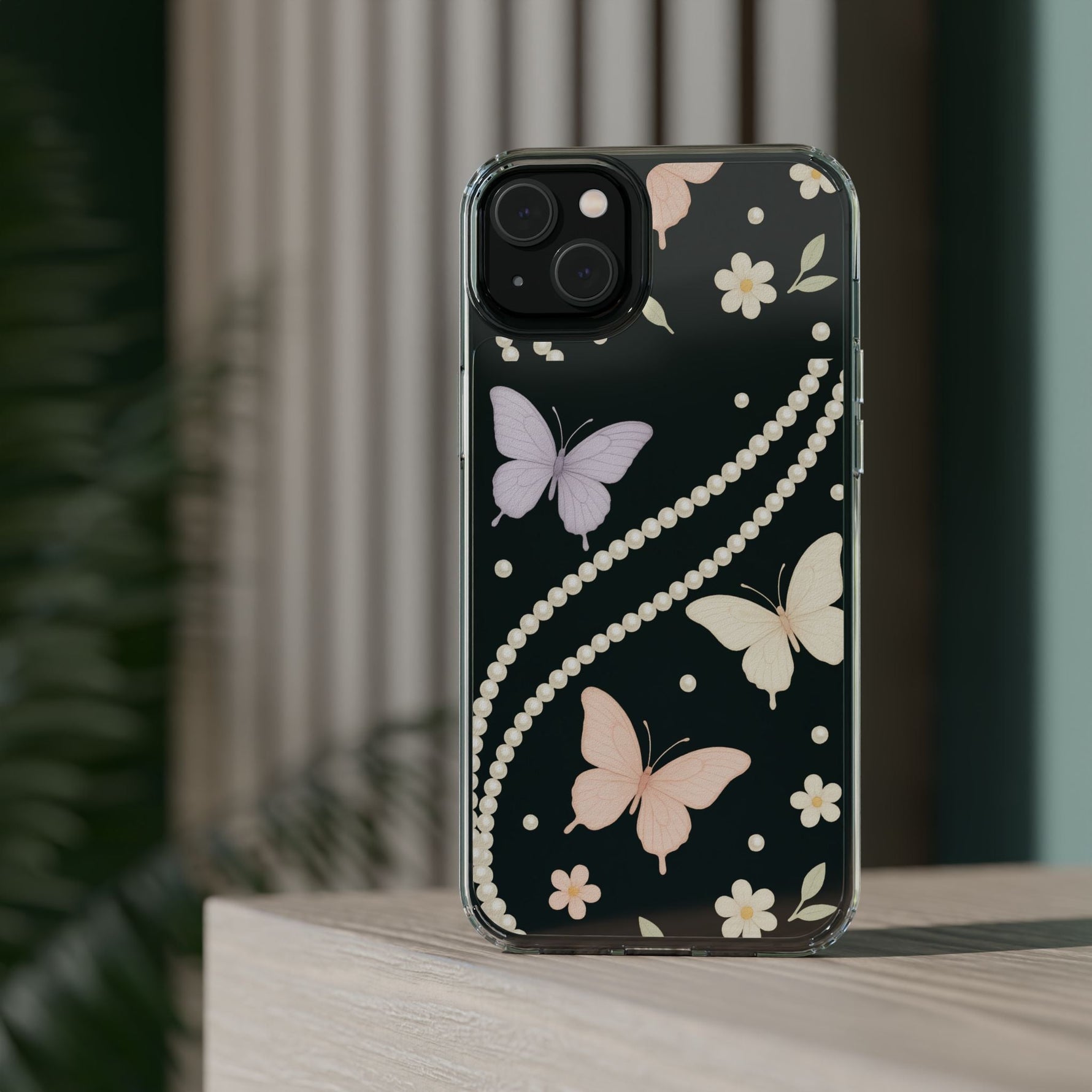 Butterfly Pearl Impact-Resistant Clear iPhone Case  Shamo's