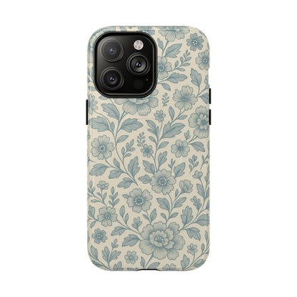 Vintage Blue Floral Tough Case for iPhone - Compatible with MagSafe