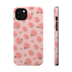 Pink Rose Pattern Impact iPhone Case — Floral Hearts Protective Cover (MagSafe compatible)  Shamo's iPhone 14 Plus / Glossy