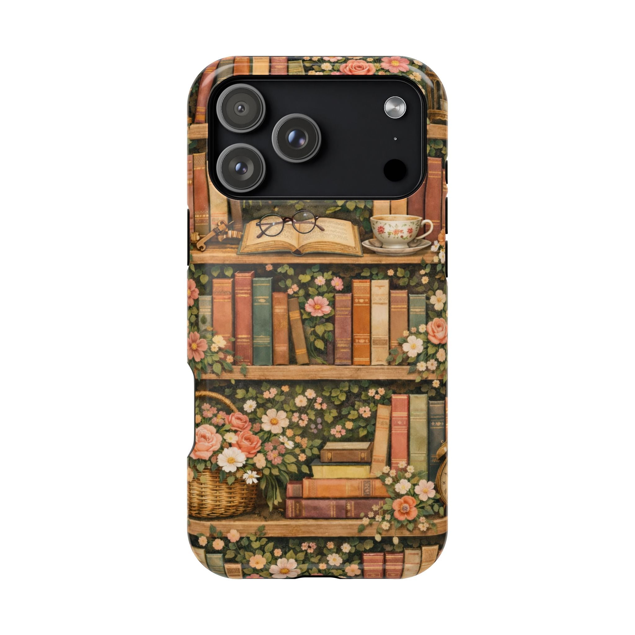 Floral Bookshelf iPhone Case — MagSafe Magnetic, Impact-Resistant