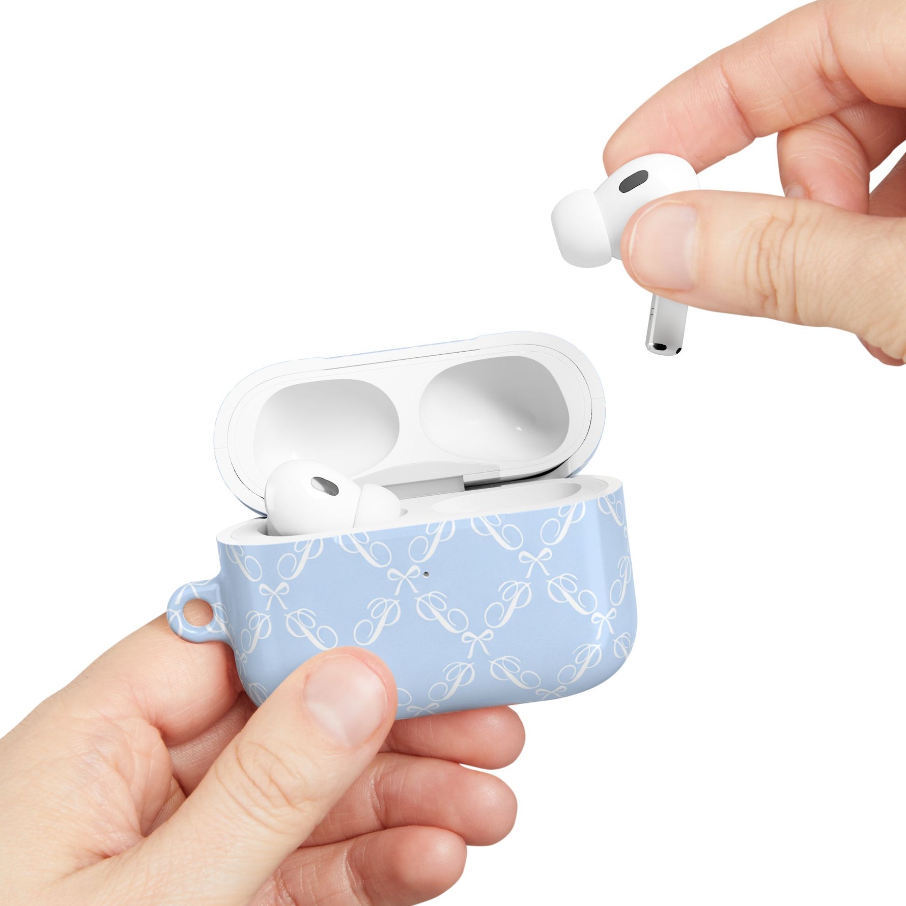 Pastel Blue Bow Pattern AirPod Case — Elegant Bow Pattern Protective Cover