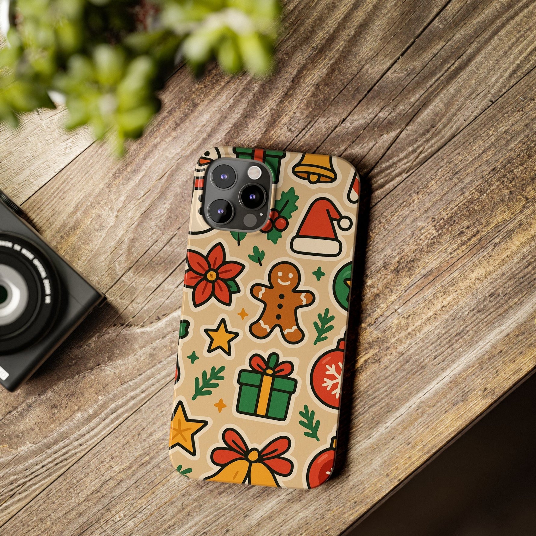 Holiday Pattern Slim iPhone Case — Gingerbread, Santa Hat & Gifts Holiday Design  Shamo's