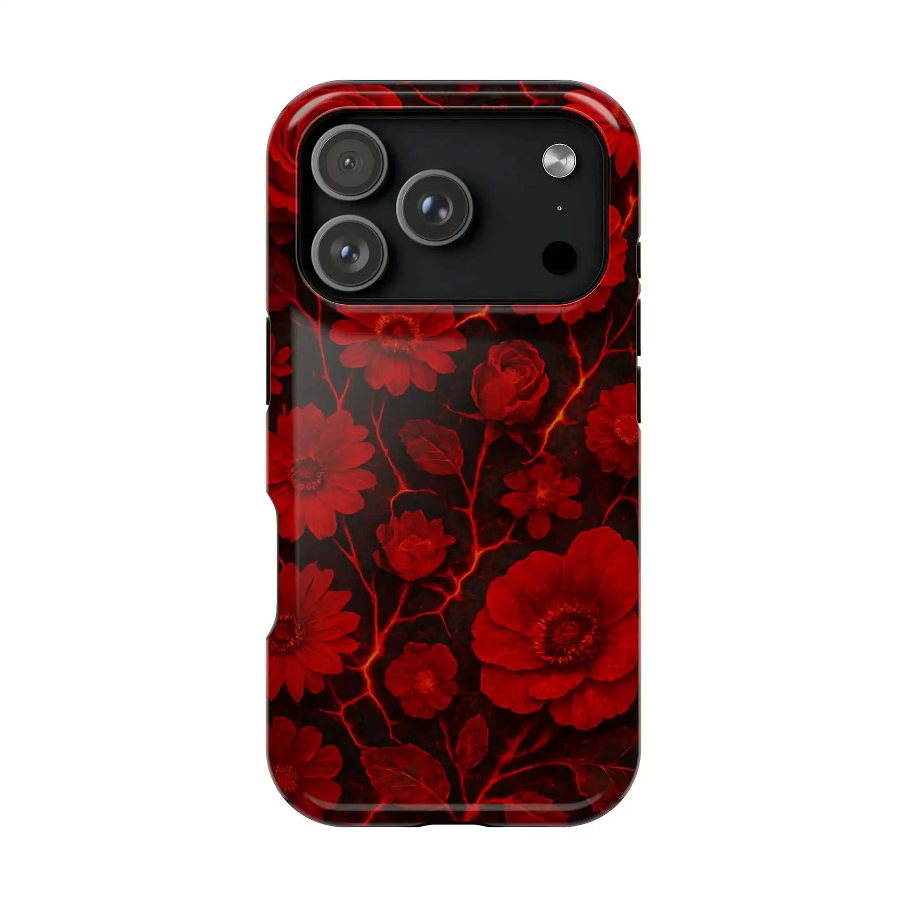 Melted Lava Dark Red Floral iPhone Case — MagSafe Compatible - iPhone 17 / Glossy - Shamo's