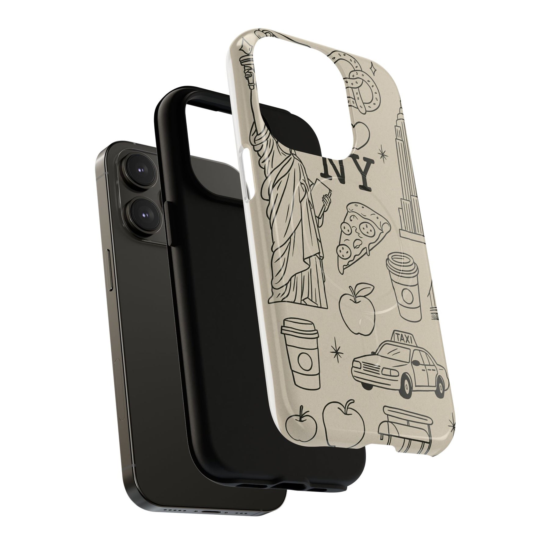 NY City Icons Tough iPhone Case — Statue of Liberty, Pizza & Taxi Pattern | Compatible with MagSafe  Shamo's