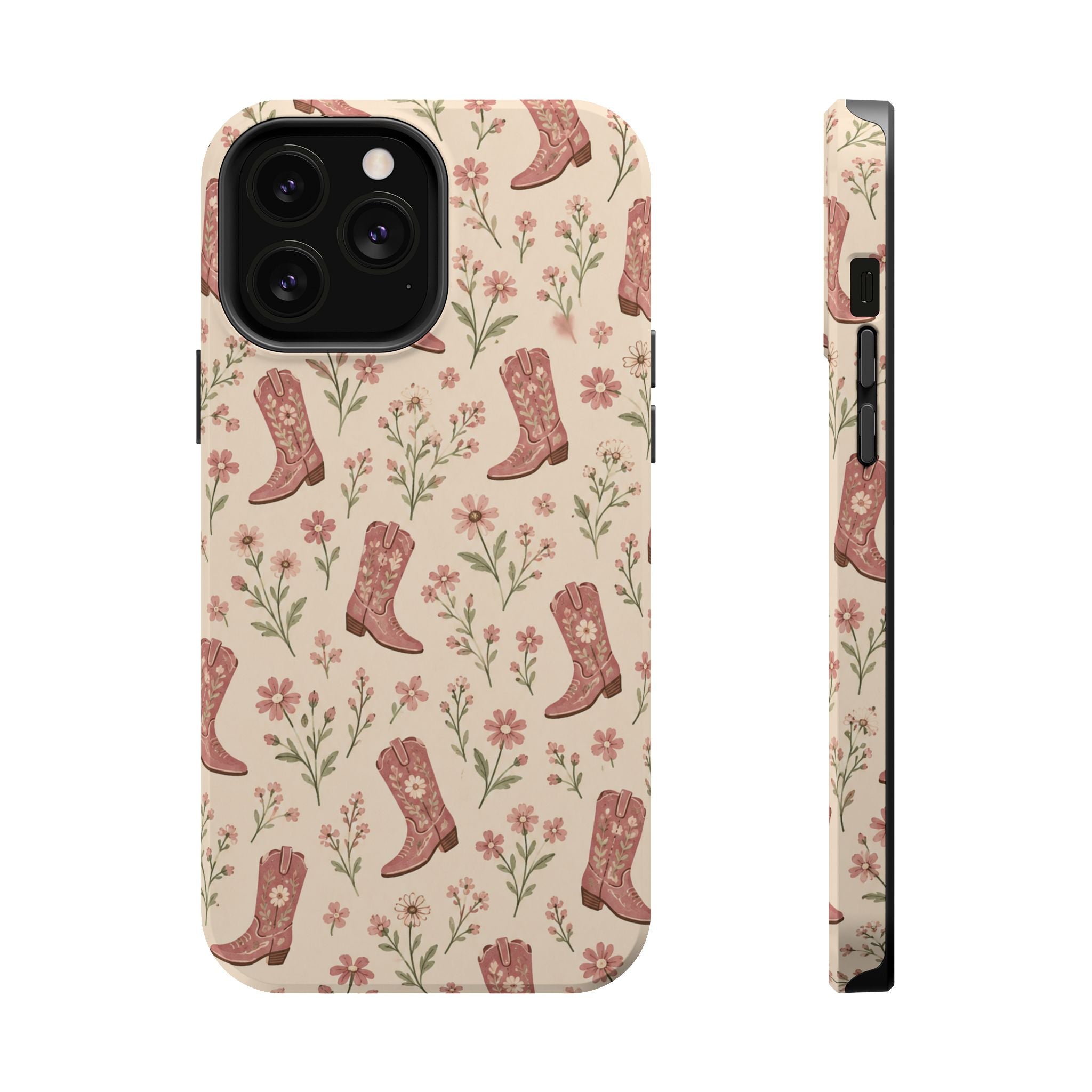 Floral Boots MagSafe Phone Case, glossy iPhone 13 Pro Max, rear and side profile