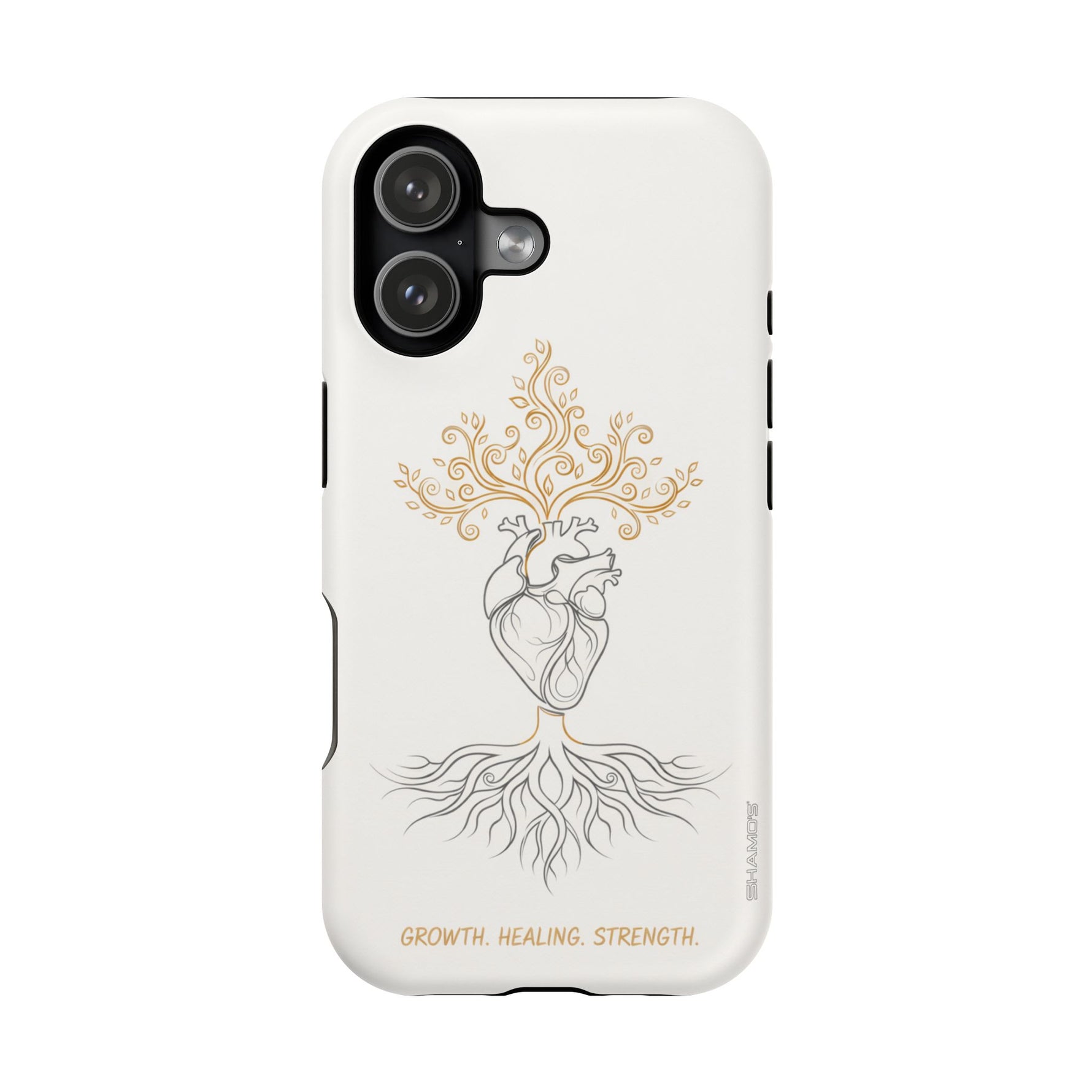 Minimalist Impact-Resistant iPhone Case, Heart Root Illustration ("Growth. Healing. Strength.") MagSafe Compatible - iPhone 17 / Matte - Shamo's