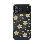 Navy Cherry Blossom Floral iPhone Case - Compatible with MagSafe - Shamo's