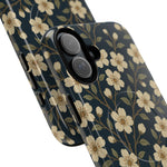 Navy Cherry Blossom Floral iPhone Case - Compatible with MagSafe - Shamo's