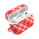 Red Plaid AirPod Case – Festive Check Pattern Protective Cover