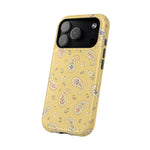Honey Paisley MagSafe Phone Case, glossy compact wide-camera Pro model, angled rear view
