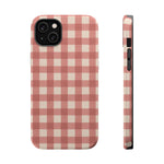 Prairie Gingham MagSafe Phone Case, glossy iPhone 14 Plus, rear and side profile