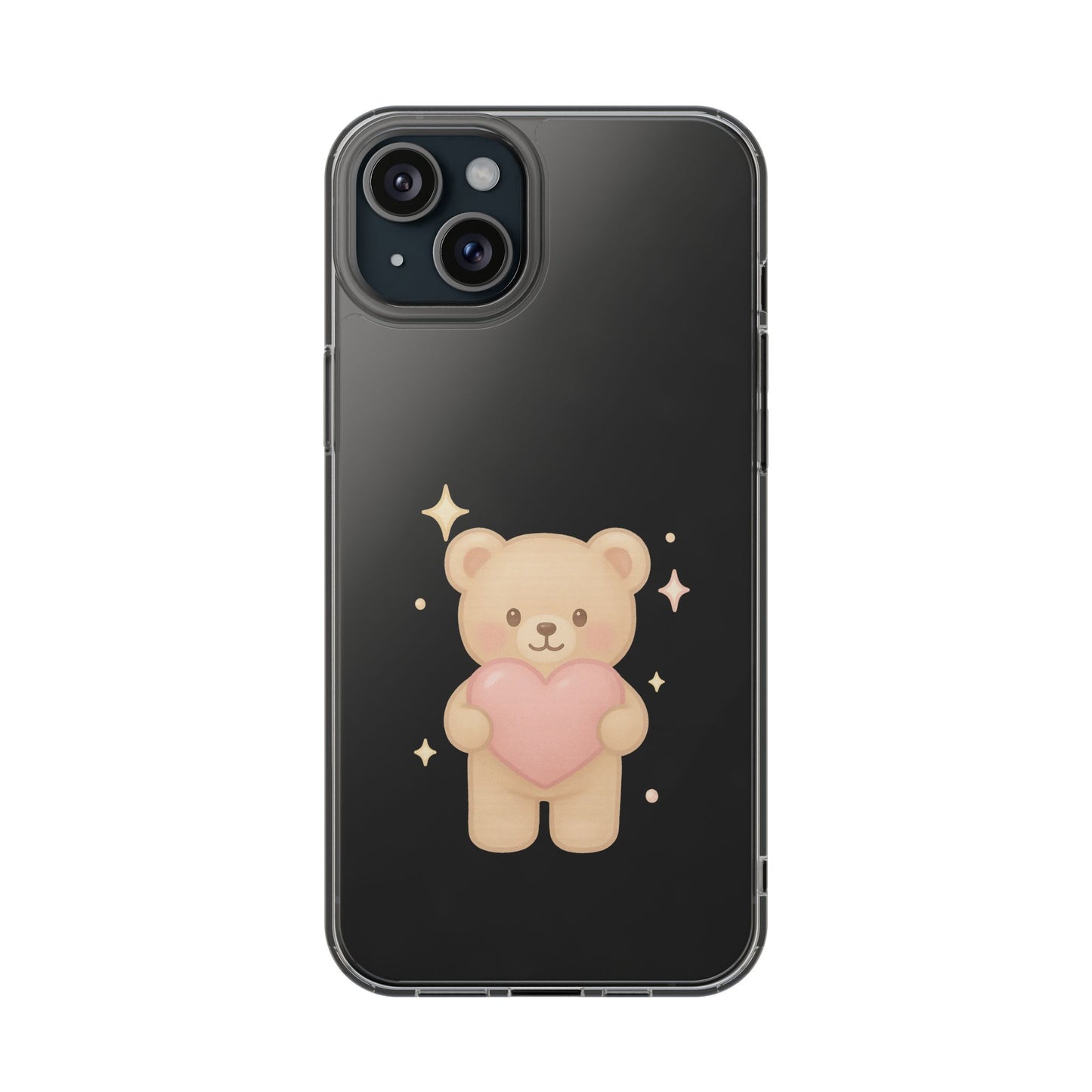 Romantic Teddy Bear Impact-Resistant iPhone Case with Heart Design