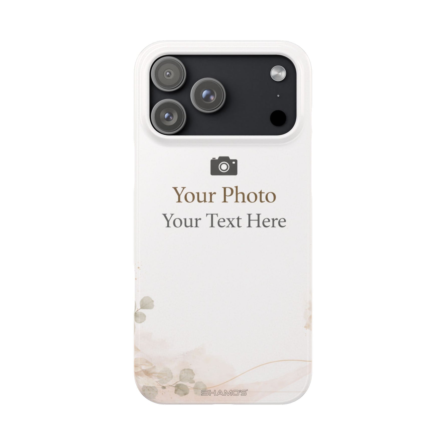 Personalized Slim Phone Case, Custom Photo & Text Minimal Floral Design - iPhone 17 Pro Max - Shamo's
