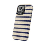 Navy & Cream Ribbed Holiday Sweater Design iPhone Case with MagSafe compatibility