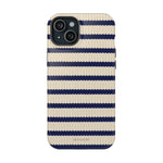 Navy & Cream Ribbed Holiday Sweater Design iPhone Case with MagSafe compatibility