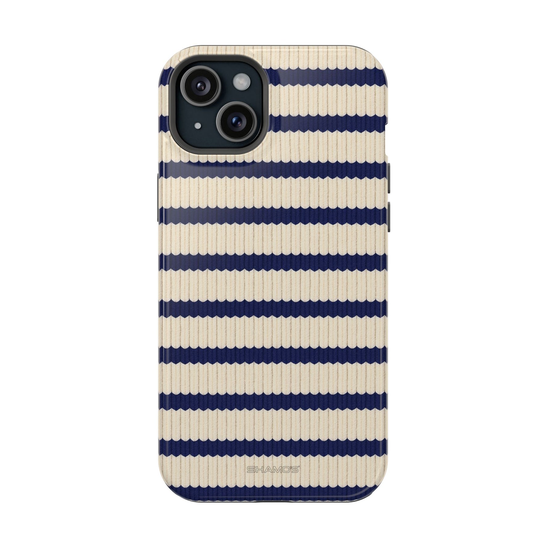Navy & Cream Ribbed Holiday Sweater Design iPhone Case with MagSafe compatibility