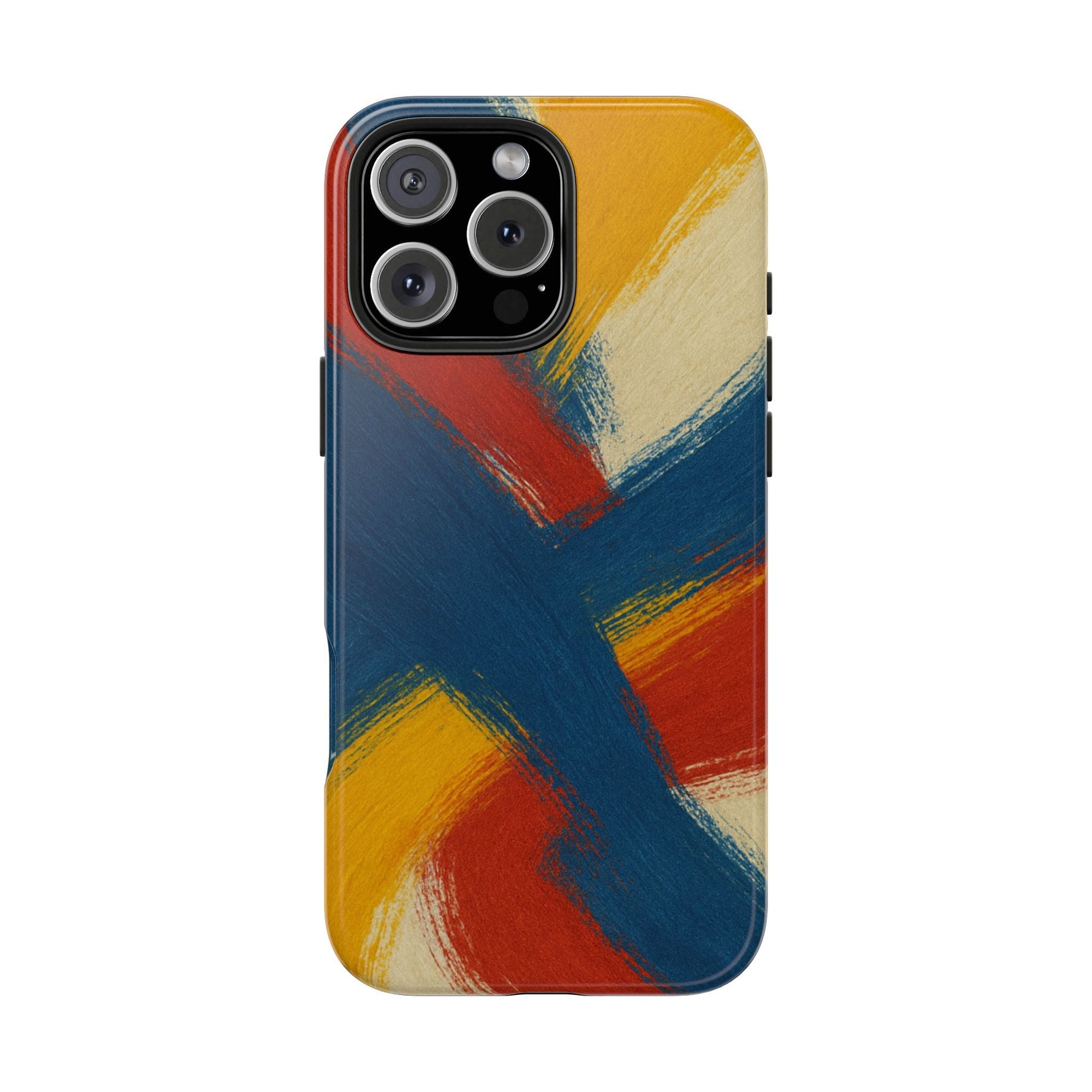 Abstract Brushstroke Tough Phone Case — Colorful Red, Blue & Yellow Protective Cover  Shamo's iPhone 16 Pro Max
